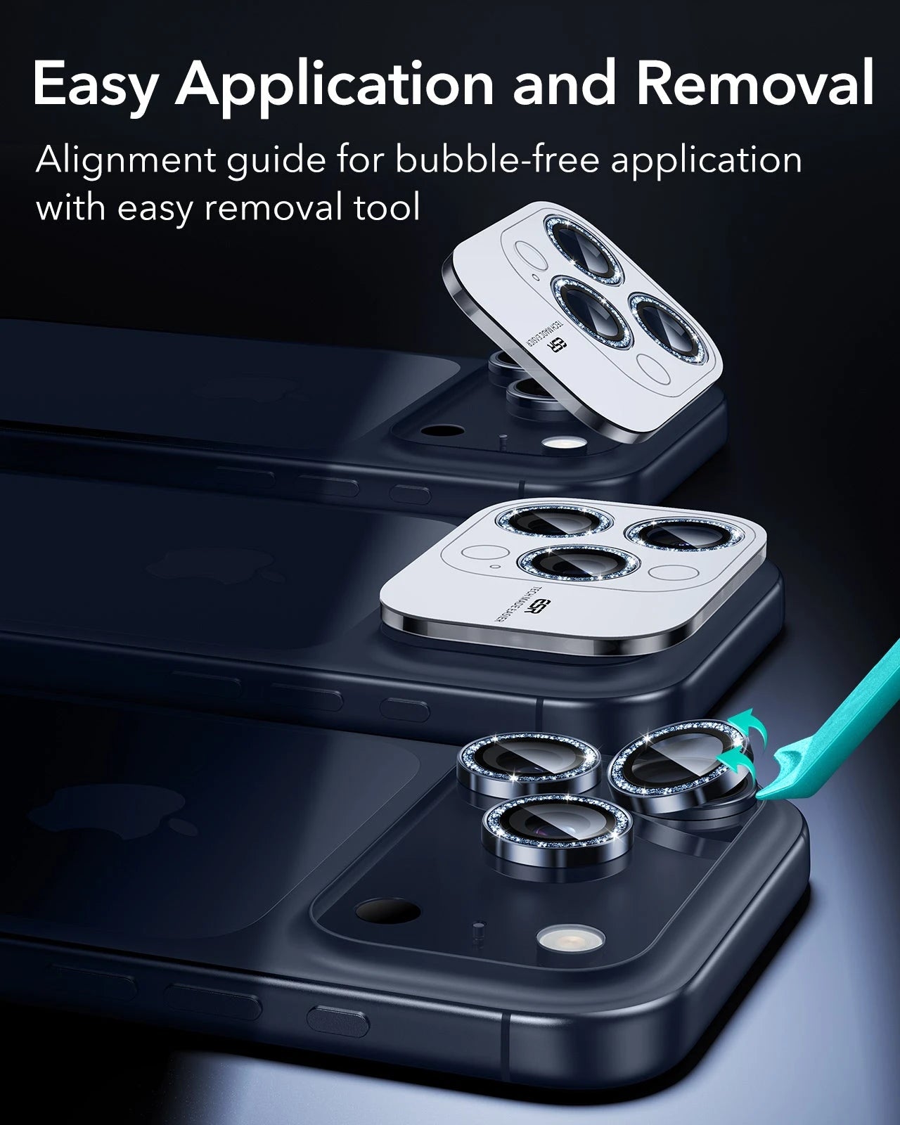 ESR iPhone 17 Pro Max Armorite Camera Lens Protector Blue Shimmer easy application