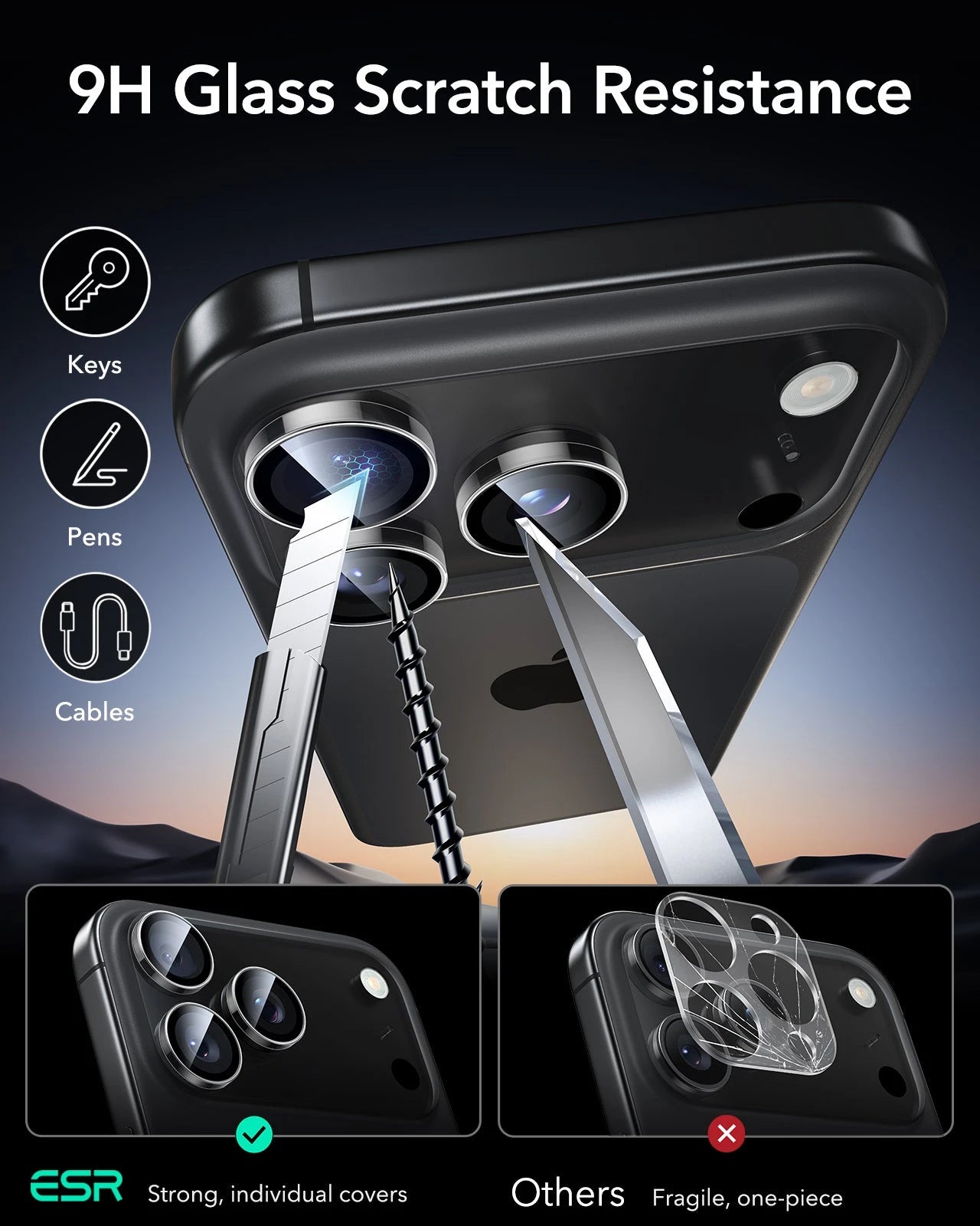 ESR iPhone 17 Pro Max Armorite Camera Lens Protector Clear 9h glass scratch resistance