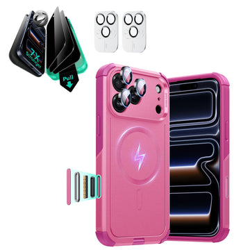 iPhone 17 Pro Max Cyber Tough Magsafe Case with Privacy Screen Protector Pink