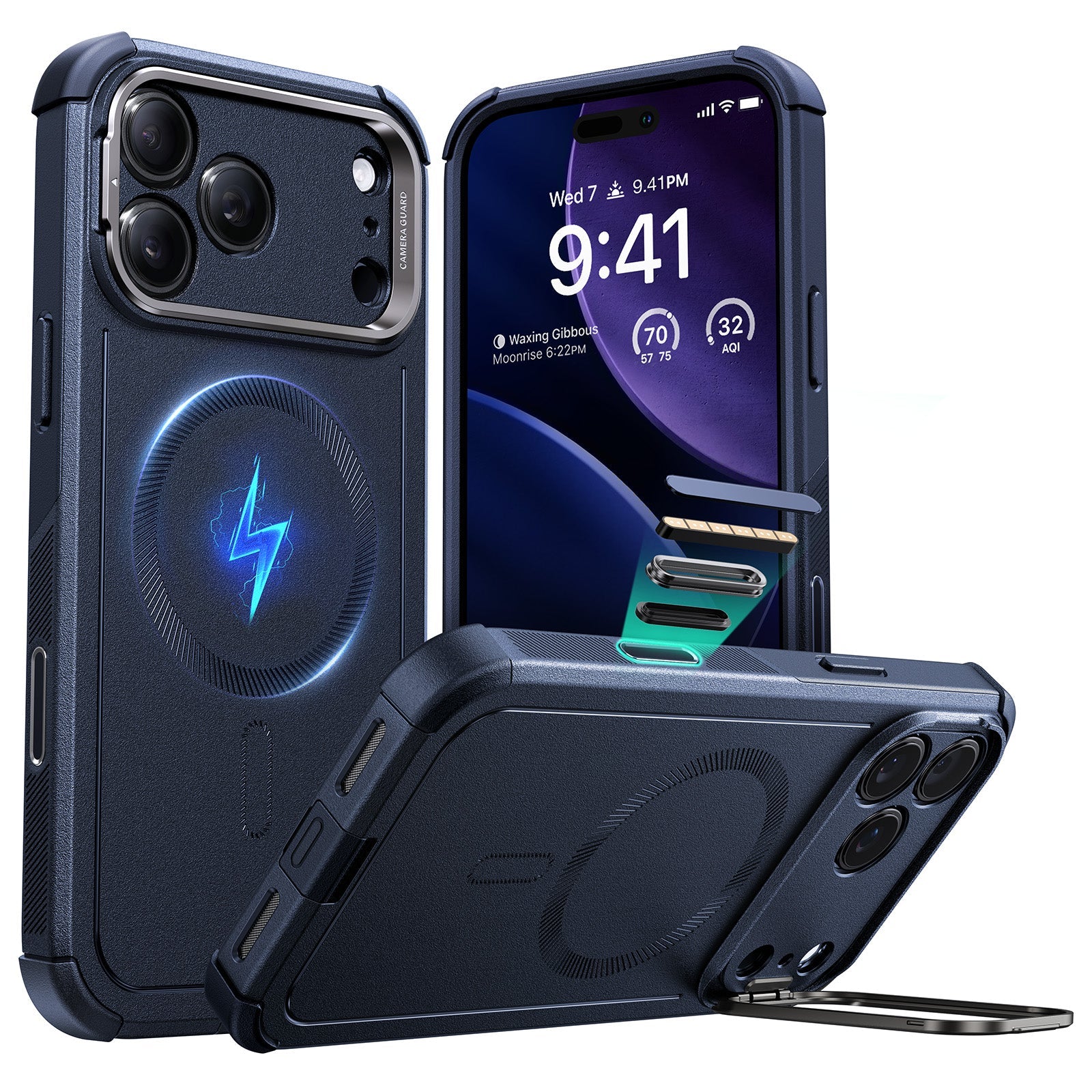 iPhone 17 Pro Max Cyber Tough Magsafe Case with Stand and Camera Control Blue