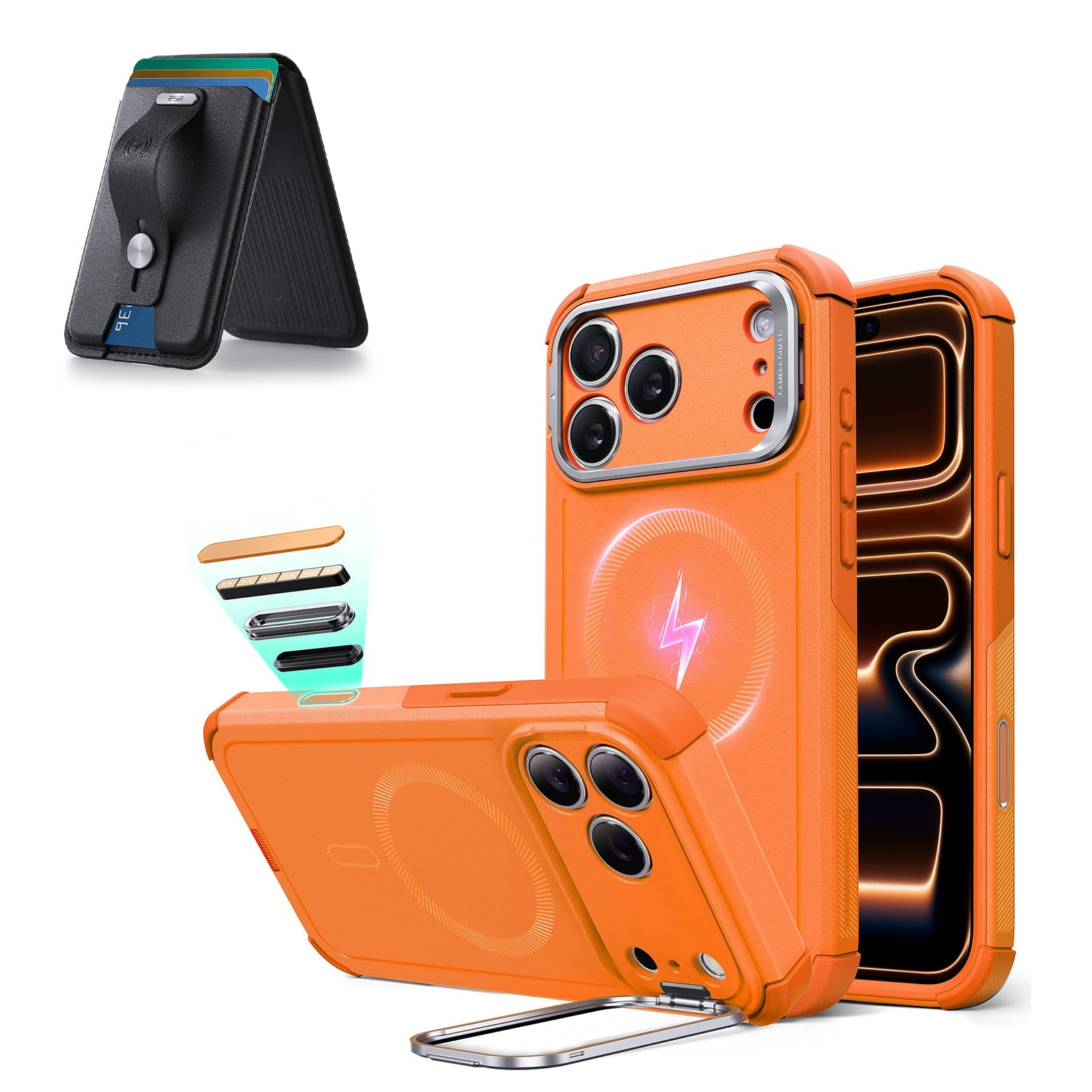 Orange iPhone 17 Pro Max Case with Detachable Wallet Stand | ESR Cyber