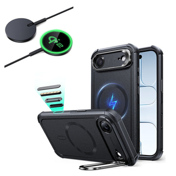 iPhone Air Cyber Tough Magsfae Case with Stand and Qi2 wireless Charger Black