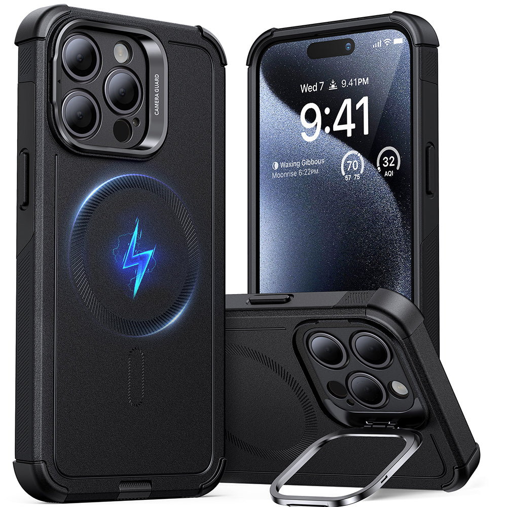 iPhone 15 Pro Cyber Tough Case with Stash Stand (HaloLock) - Black ESR ESR