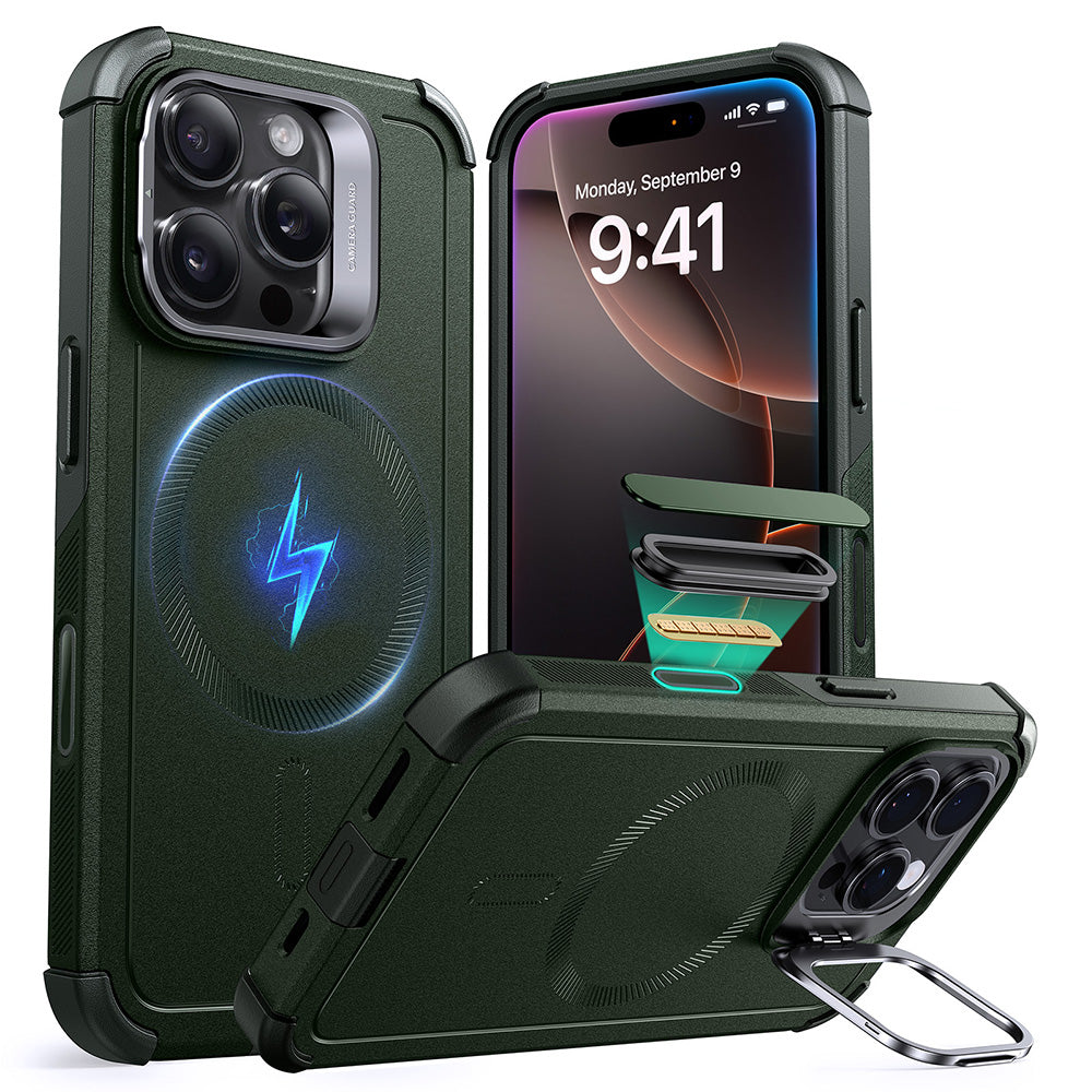 iPhone 16 Pro Max Cyber Tough Magnetic Case (Camera Control, Stash Stand) - Army Green ESR ESR