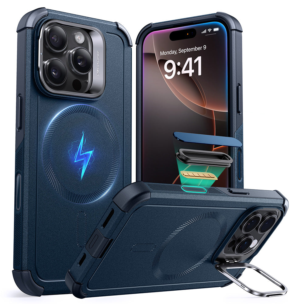 iPhone 16 Pro Max Cyber Tough Magnetic Case (Camera Control, Stash Stand) - Navy Blue ESR ESR