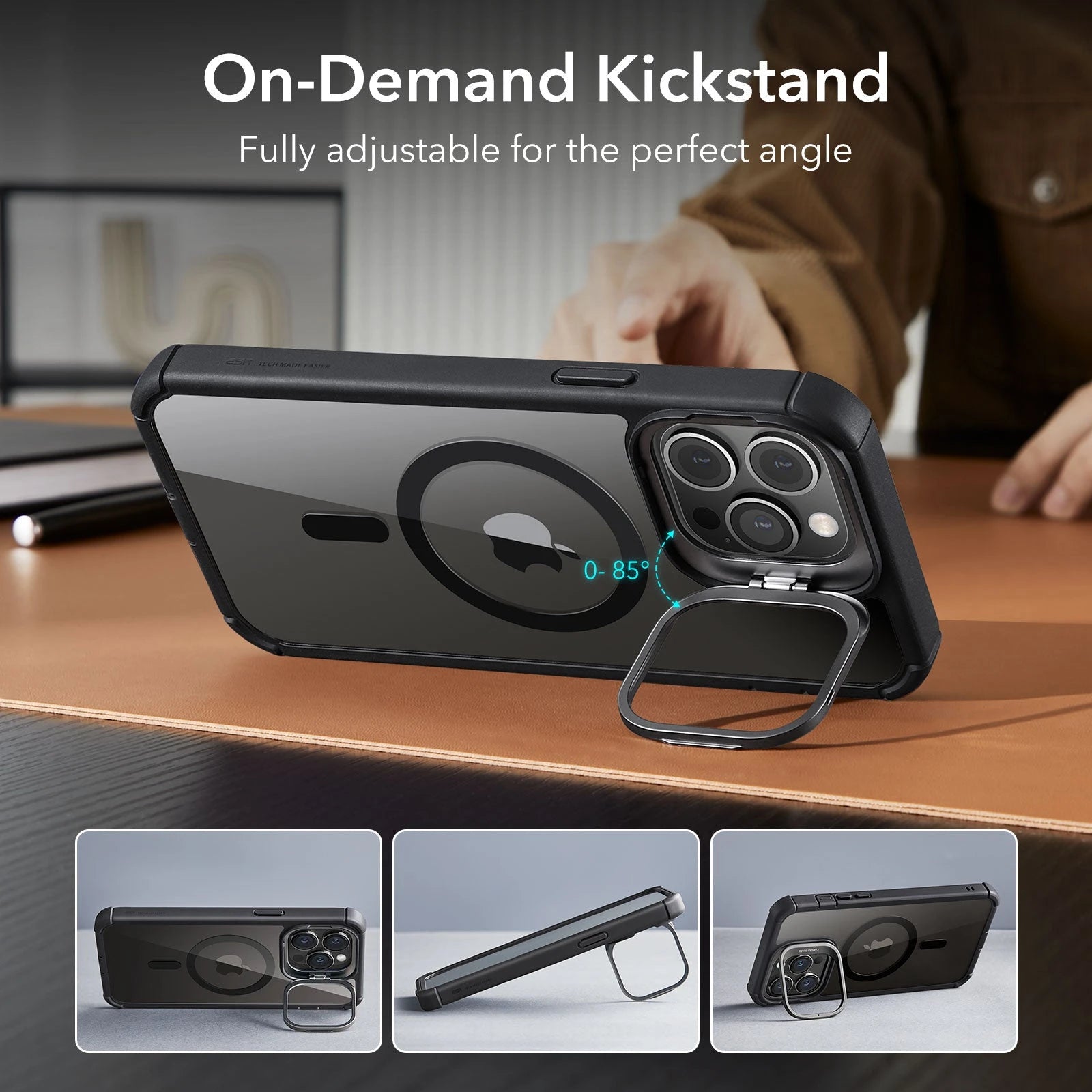 iPhone 13 Pro Max Armor Tough Case with Stash Stand (HaloLock) - Clear Black ESR ESR