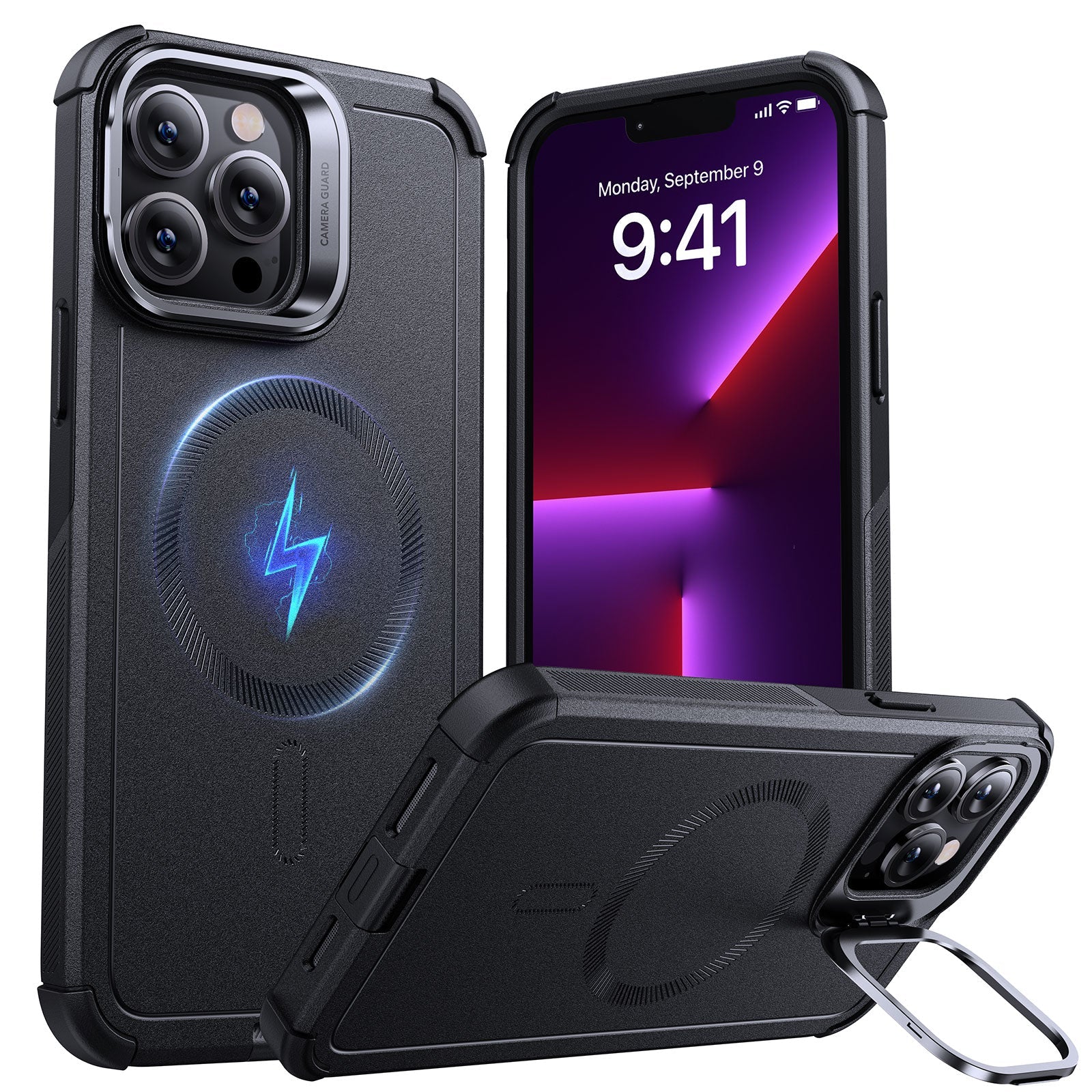 iPhone 13 Pro Max Black Cyber Tough MagSafe Case with Stand iPhone 13 Pro Max Black Cyber Tough MagSafe Case with Stand