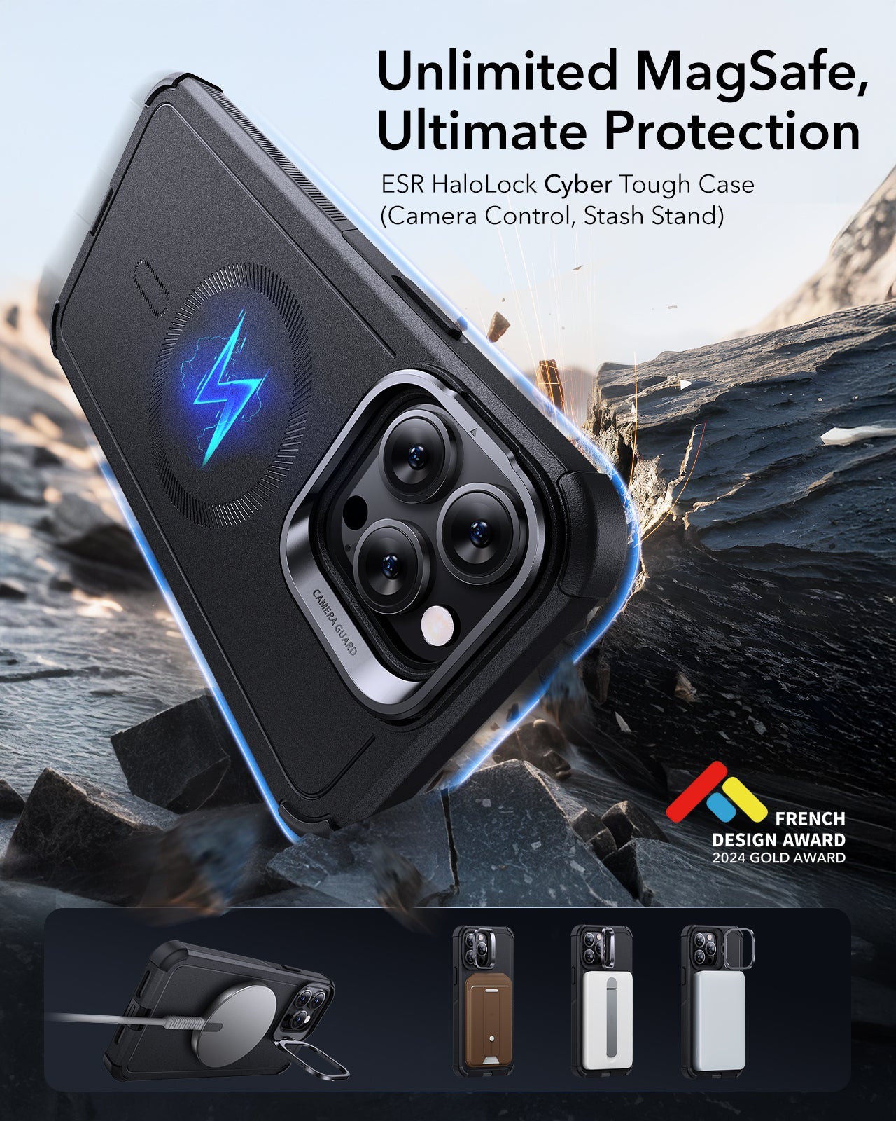 iPhone 13 Pro Max Cyber Tough Magnetic Case (Stash Stand) - Black ESR ESR