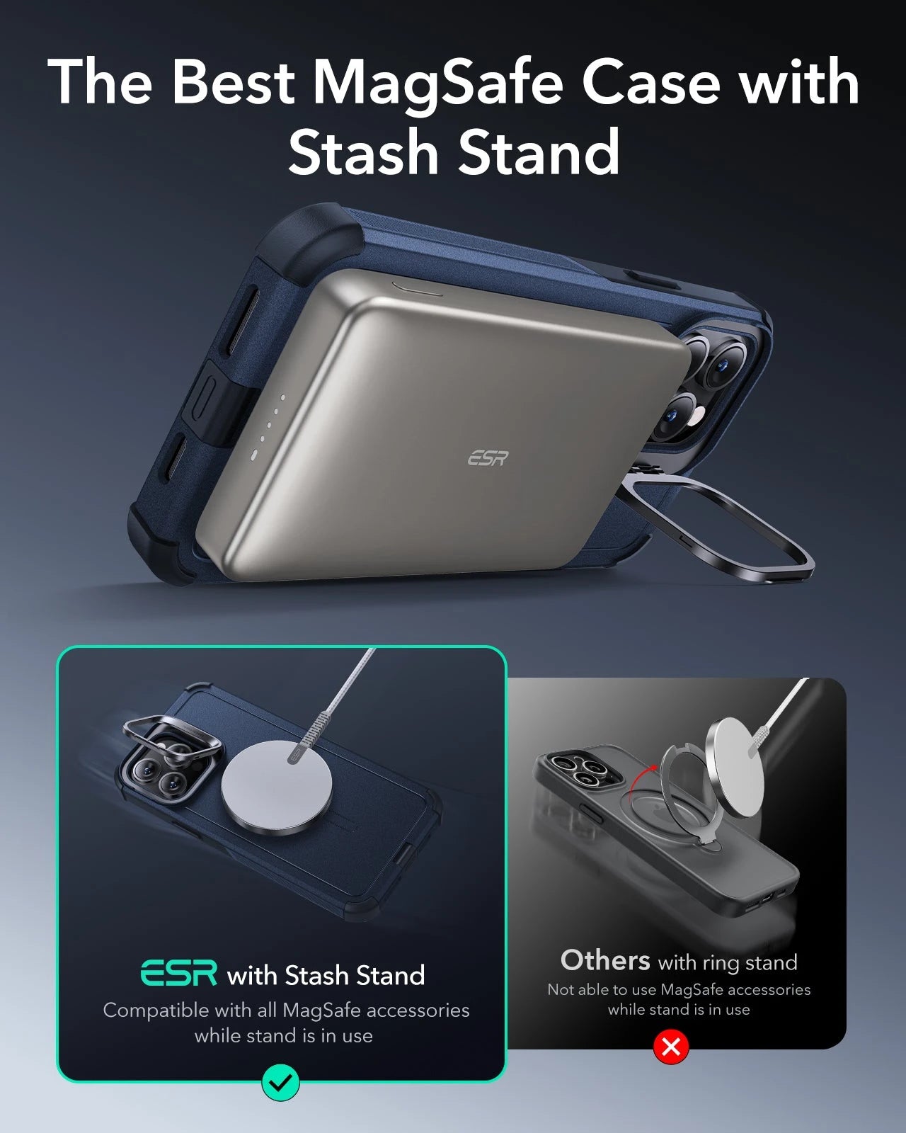 iPhone 13 Pro Max Cyber Tough Magnetic Case (Stash Stand) - Dark Blue ESR ESR