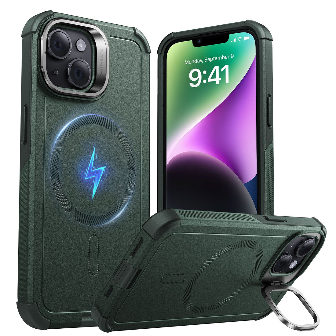 iPhone 14/13 Cyber Tough Magnetic Case (Stash Stand) - Green ESR ESR