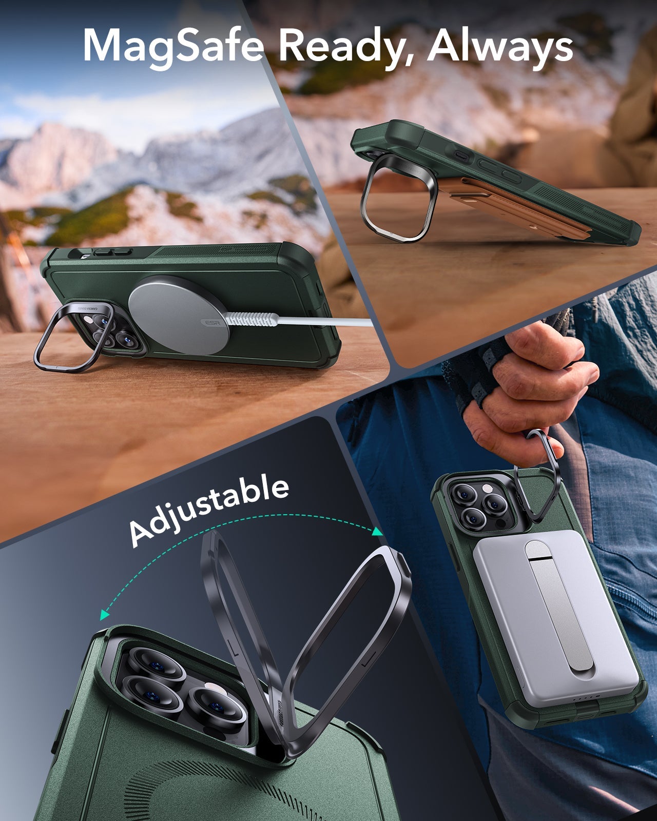 iPhone 14 Pro Cyber Tough Magnetic Case (Stash Stand) - Green ESR ESR