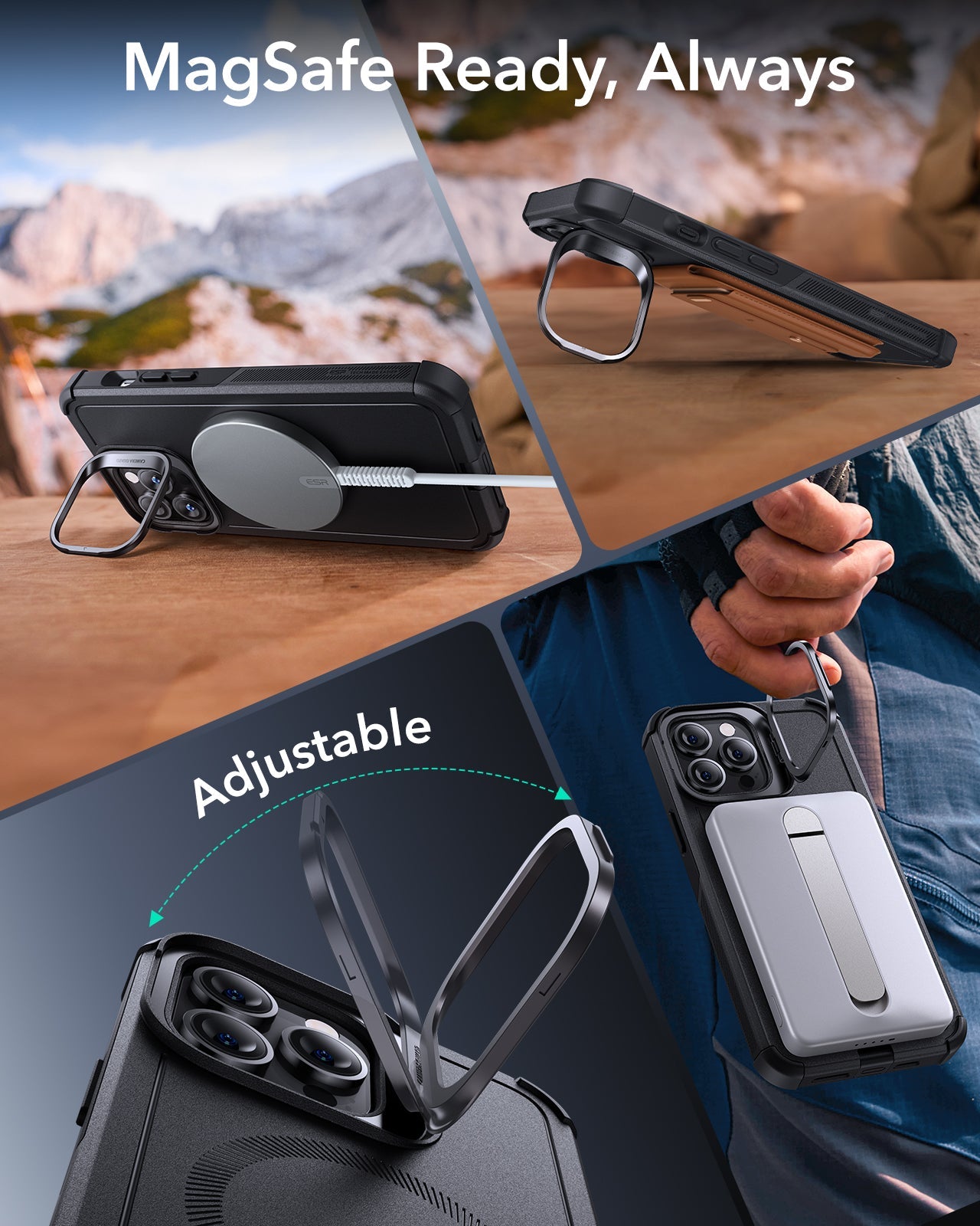 iPhone 14 Pro Max Cyber Tough Magnetic Case (Stash Stand) - Black ESR ESR