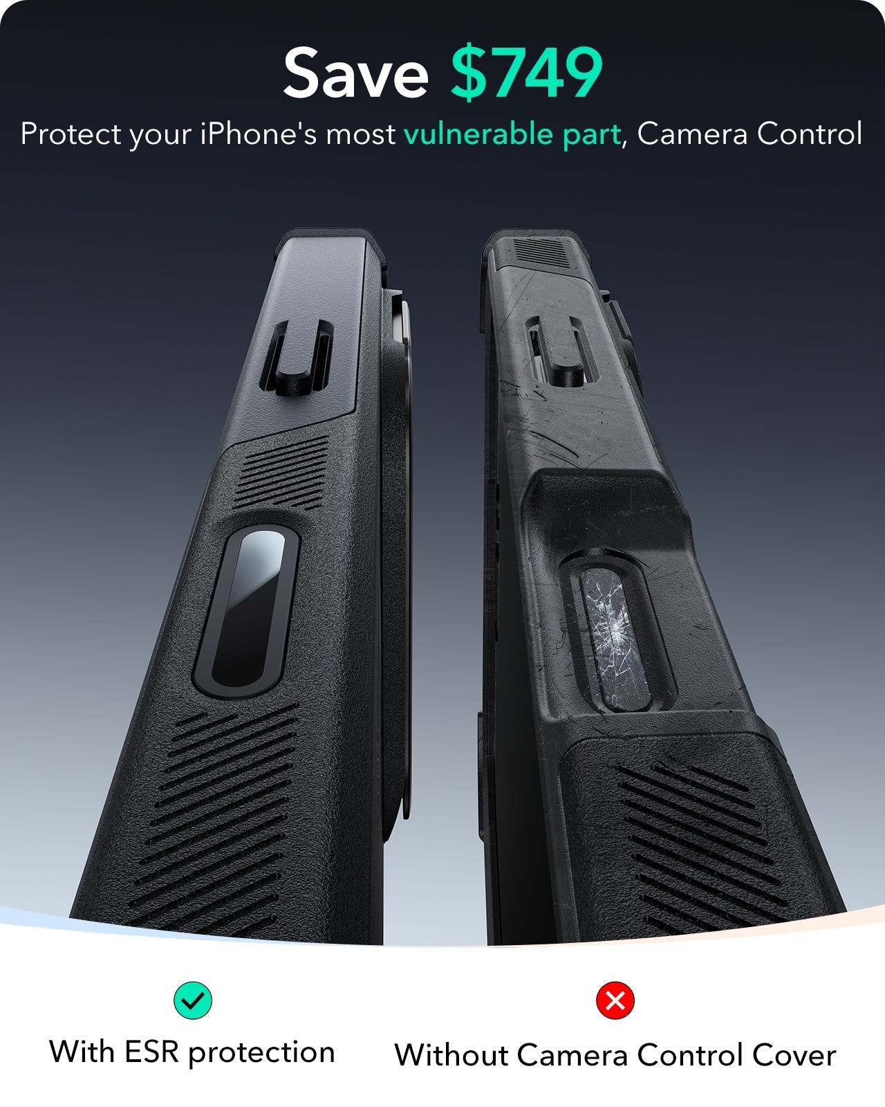 iPhone 16 Cyber Tough Magnetic Case Protection Bundle (Camera Control, Stash Stand) - Black ESR ESR