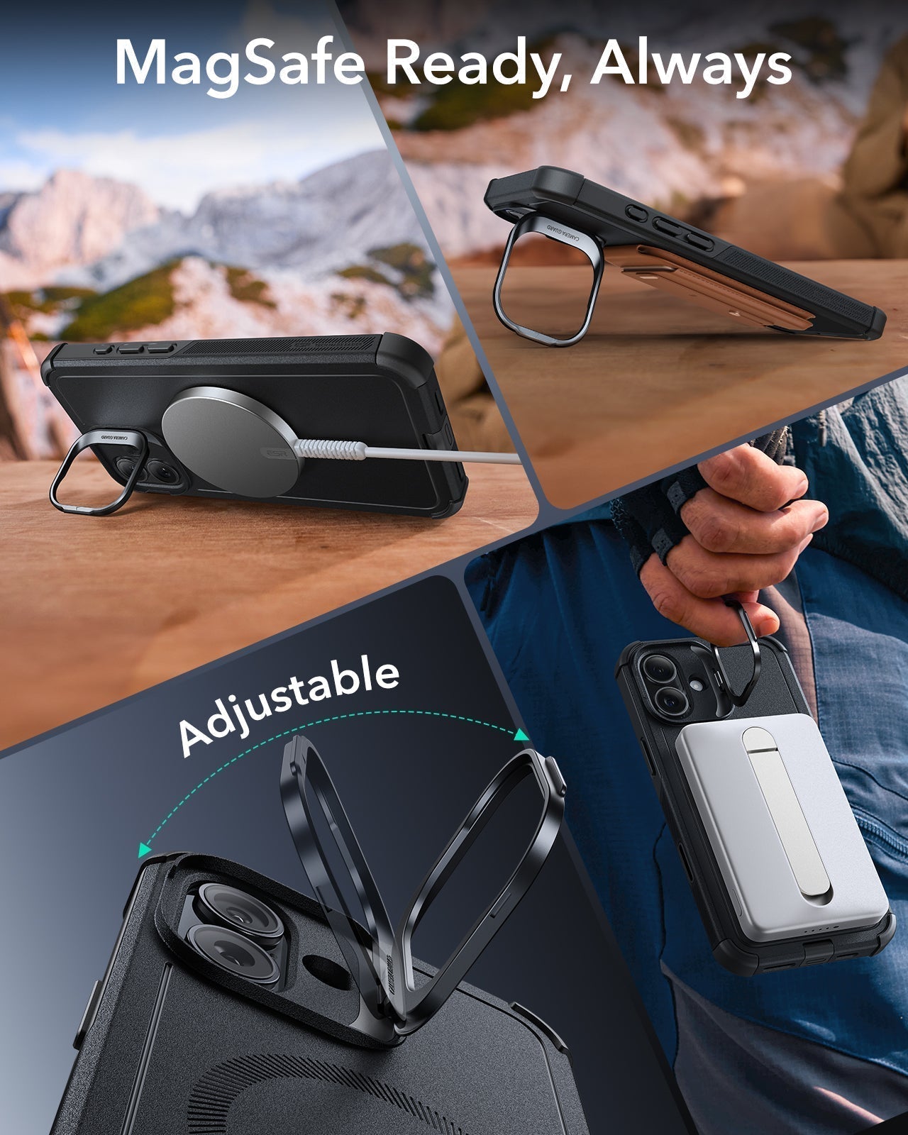 iPhone 16 Cyber Tough Magnetic Case Protection Bundle (Camera Control, Stash Stand) - Black ESR ESR