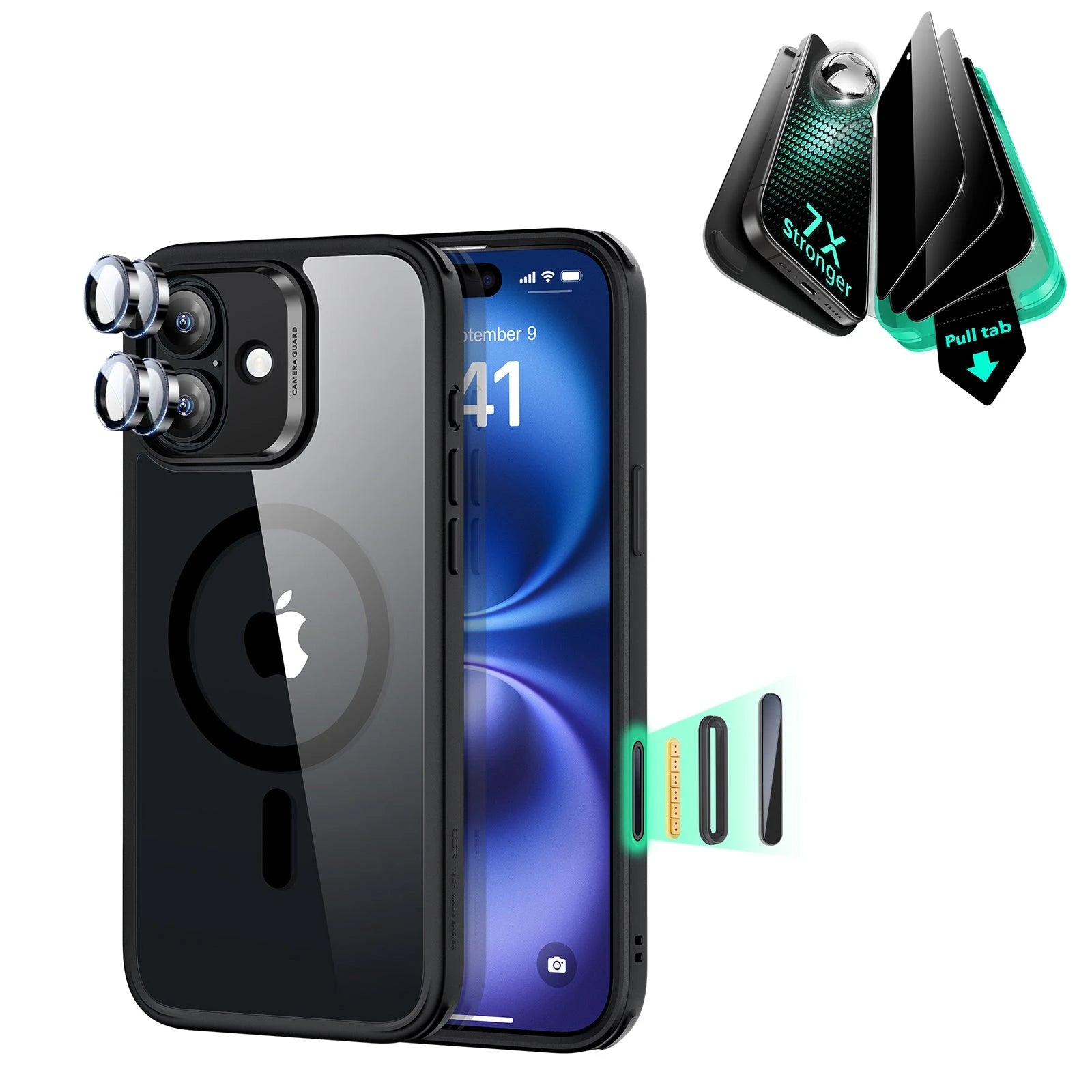 iPhone 16 Plus Classic Hybrid Magnetic Case (Camera Control) & Privacy Screen Protector Bundle - Clear Black ESR ESR