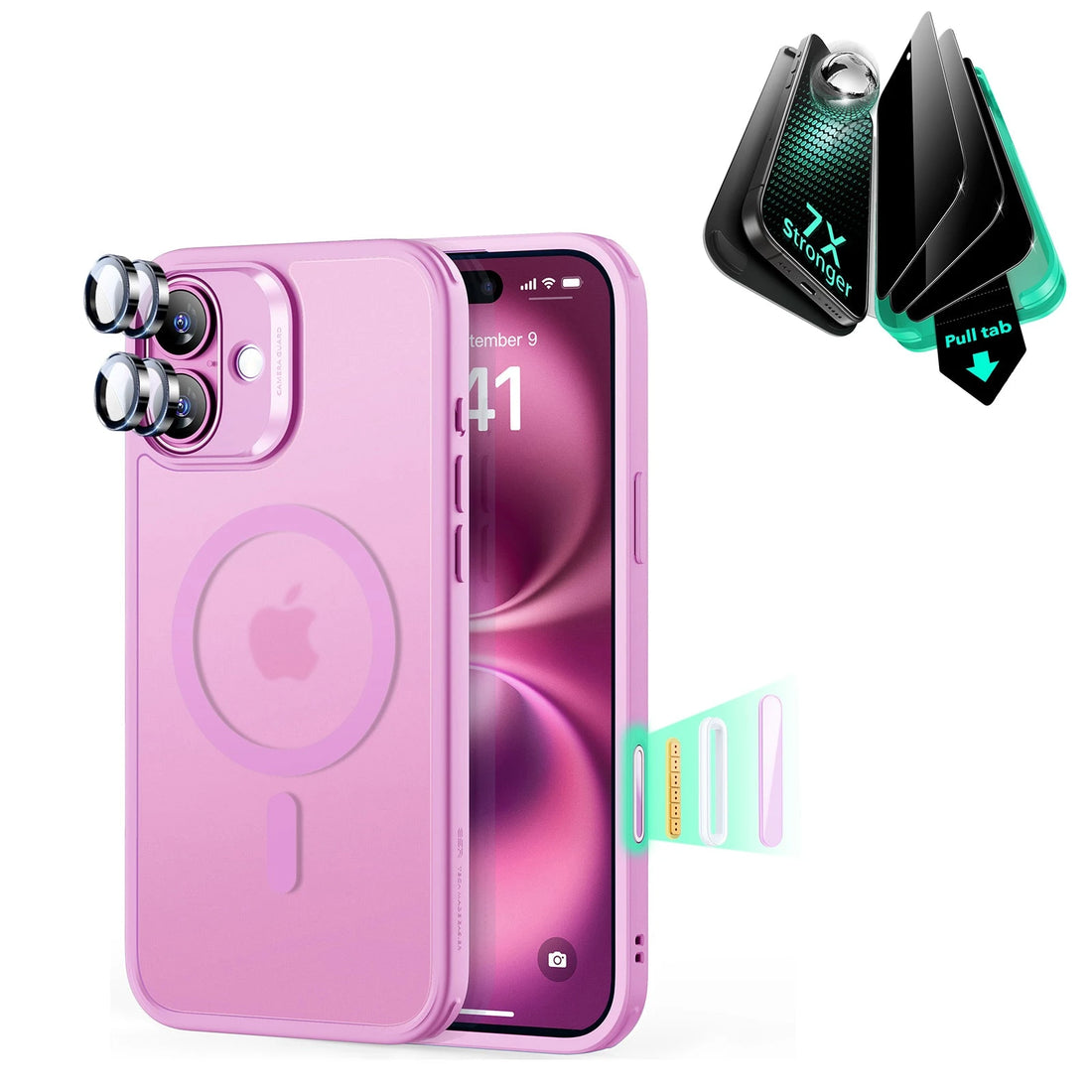 iPhone 16 Plus Classic Hybrid Magnetic Case (Camera Control) & Privacy Screen Protector Bundle - Frosted Pink ESR ESR