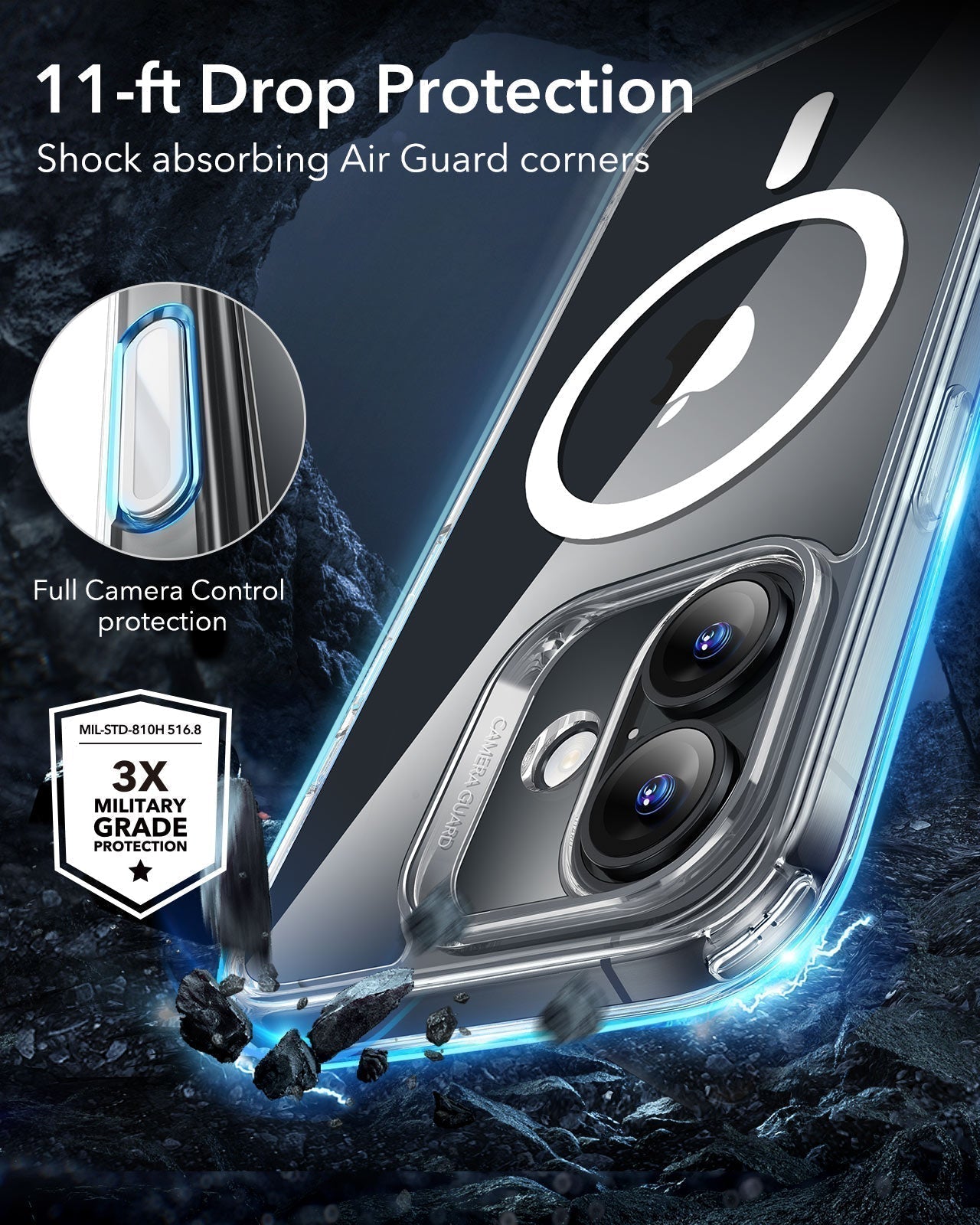 iPhone 16 Plus Classic Hybrid Magnetic Case (Camera Control) & Privacy Screen Protector Bundle - Clear ESR ESR