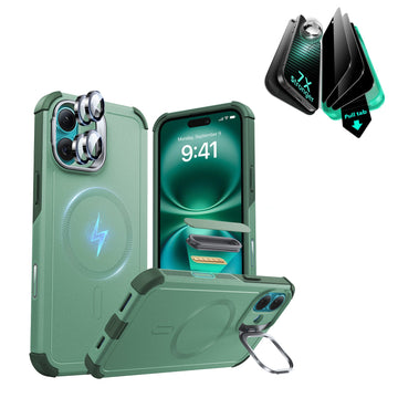 iPhone 16 Plus Cyber Tough Magnetic Case Privacy Protection Bundle (Camera Control, Stash Stand) - Light Green ESR ESR