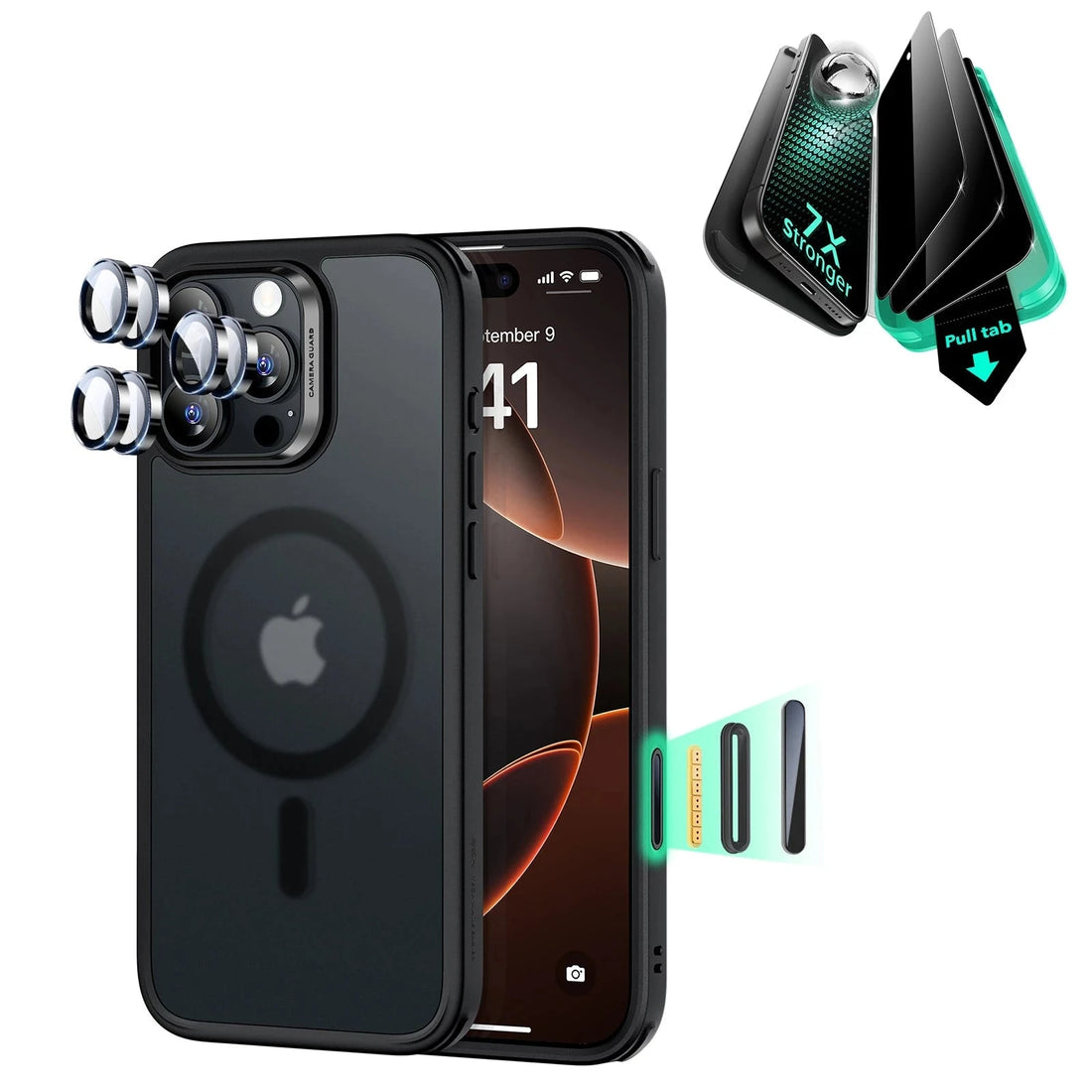iPhone 16 Pro Classic Hybrid Magnetic Case (Camera Control) & Privacy Screen Protector Bundle - Clear Black ESR ESR