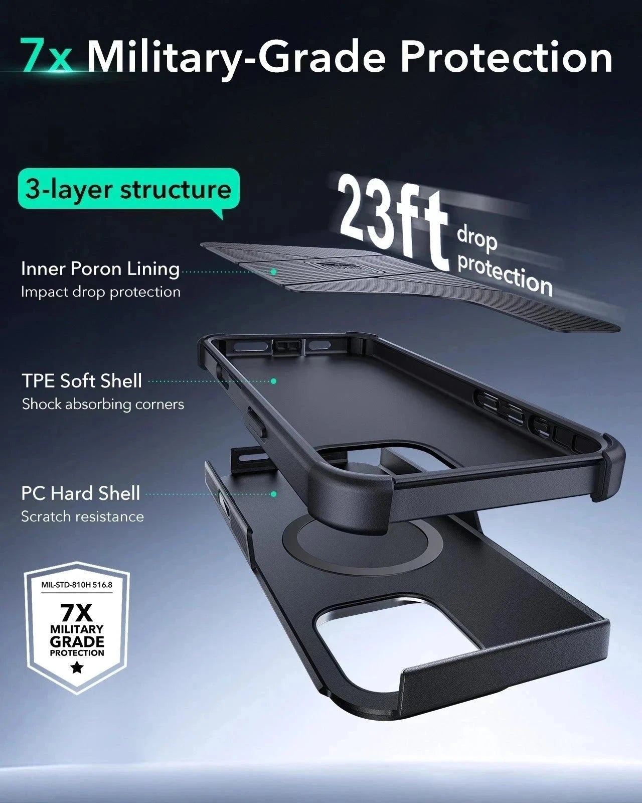 iPhone 16 Pro Cyber Tough Magnetic Case Protection Bundle (Camera Control, Stash Stand) - Black ESR ESR