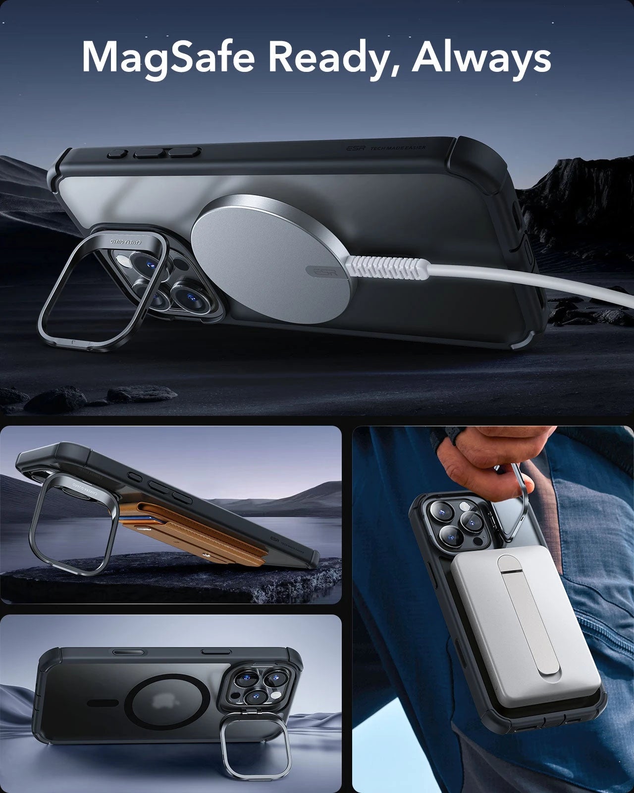 iPhone 16 Pro Max Armor Tough Magnetic Case (Camera Control, Stash Stand) - Frosted Black ESR ESR