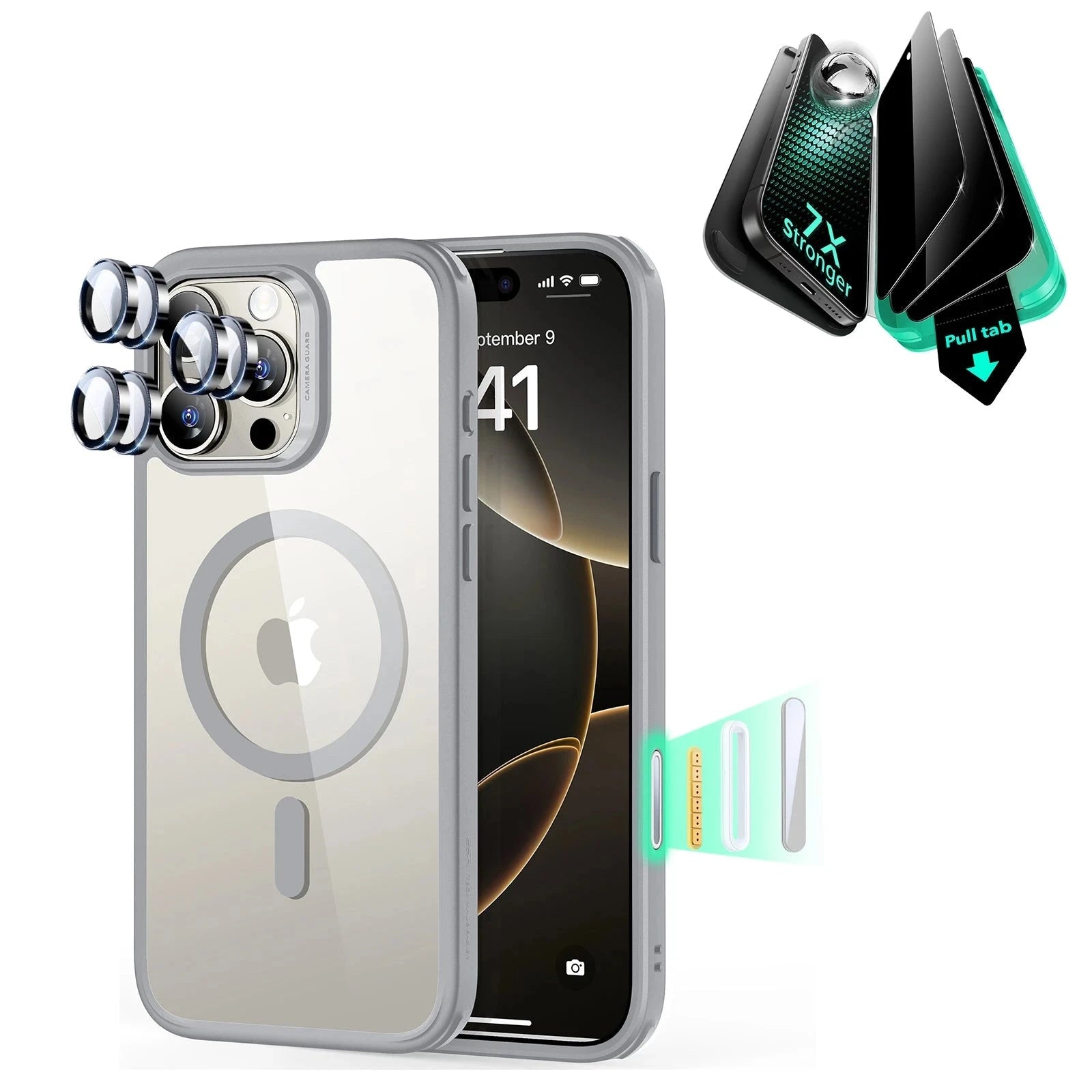 iPhone 16 Pro Max Classic Hybrid Magnetic Case (Camera Control) & Privacy Screen Protector Bundle -Clear Shimmer ESR ESR