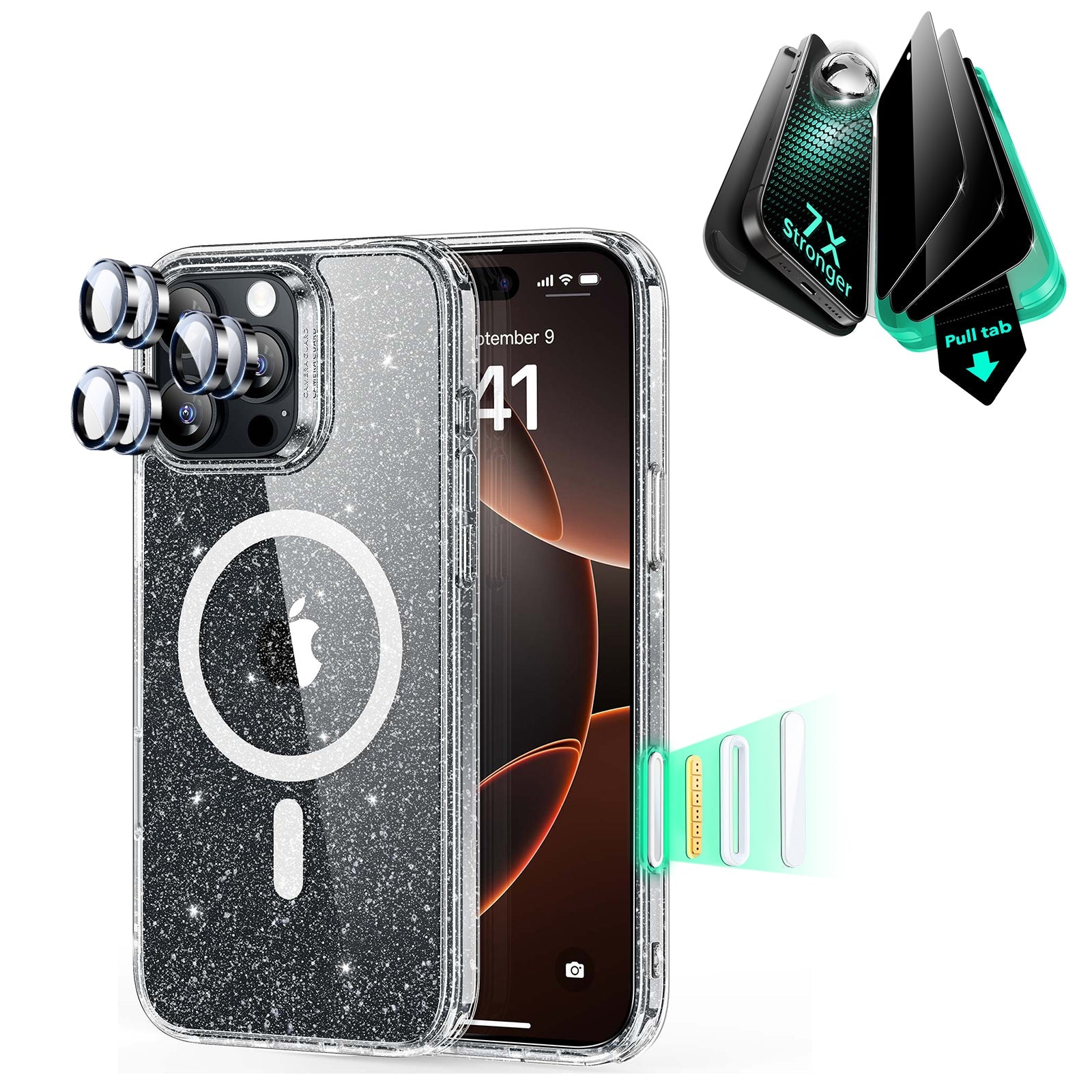 iPhone 16 Pro Max Classic Hybrid Magnetic Case (Camera Control) & Privacy Screen Protector Bundle -Clear Shimmer ESR ESR