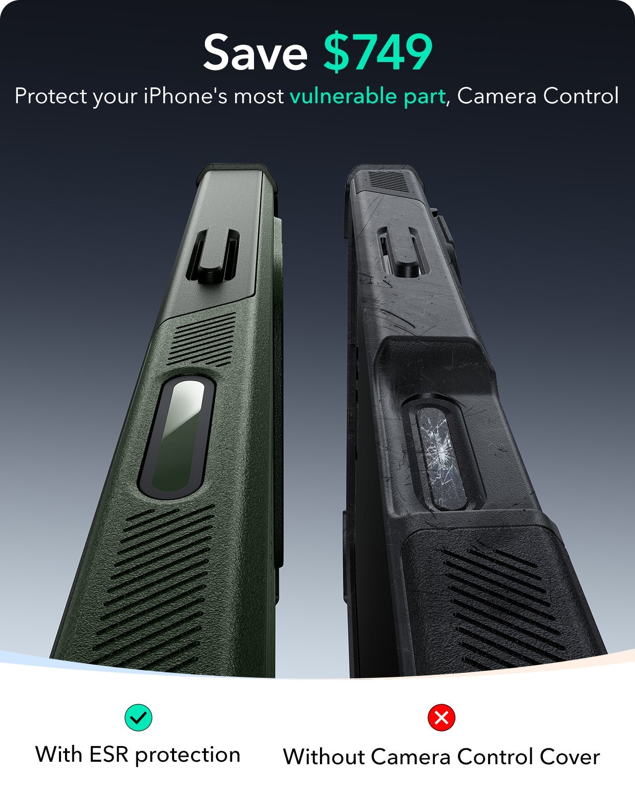 iPhone 16 Pro Max Cyber Tough Magnetic Case (Camera Control, Stash Stand) - Army Green ESR ESR