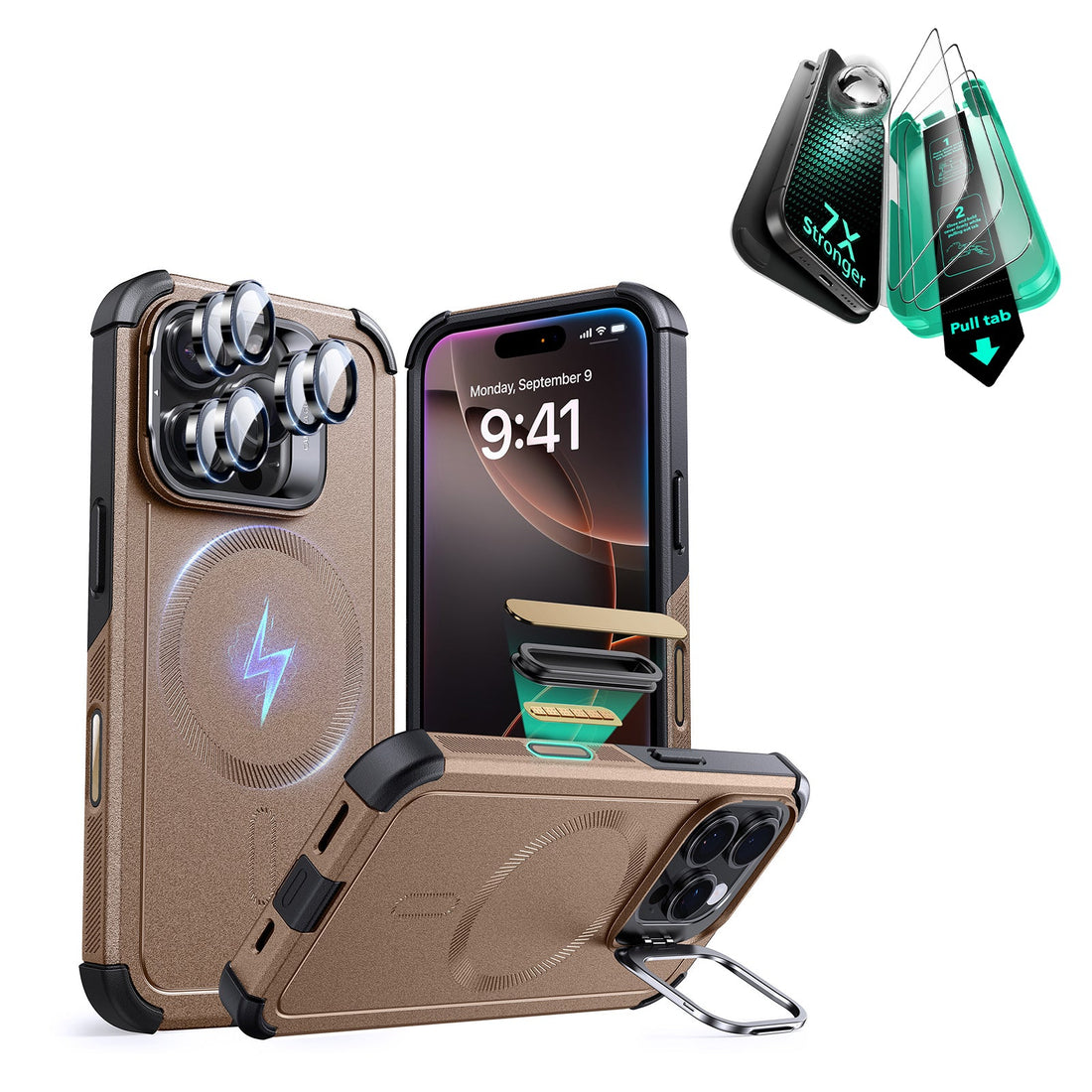 iPhone 16 Pro Max Cyber Tough Magnetic Case Protection Bundle (Camera Control, Stash Stand) - Desert Titanium ESR ESR