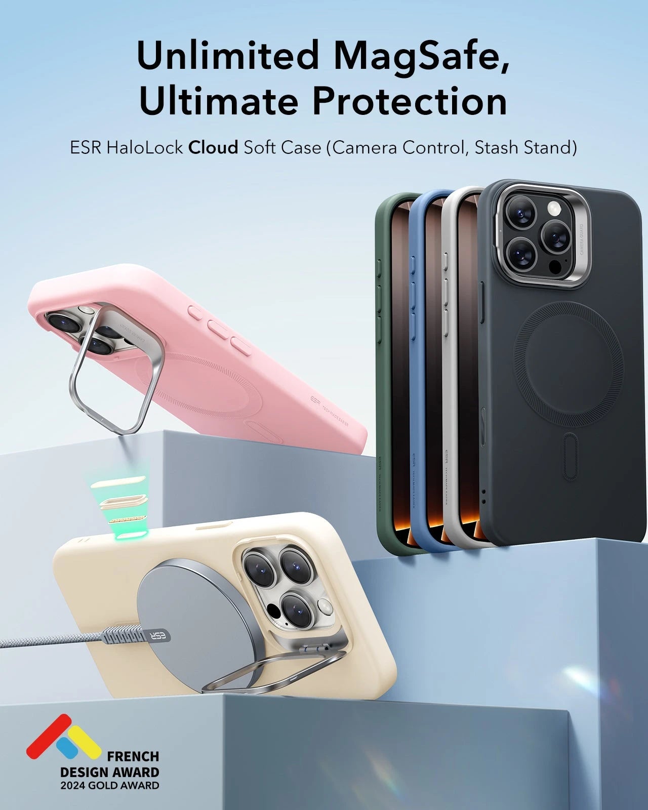 iPhone 16 Pro Cloud Soft Magnetic Case (Camera Control, Stash Stand) - Light Blue ESR ESR