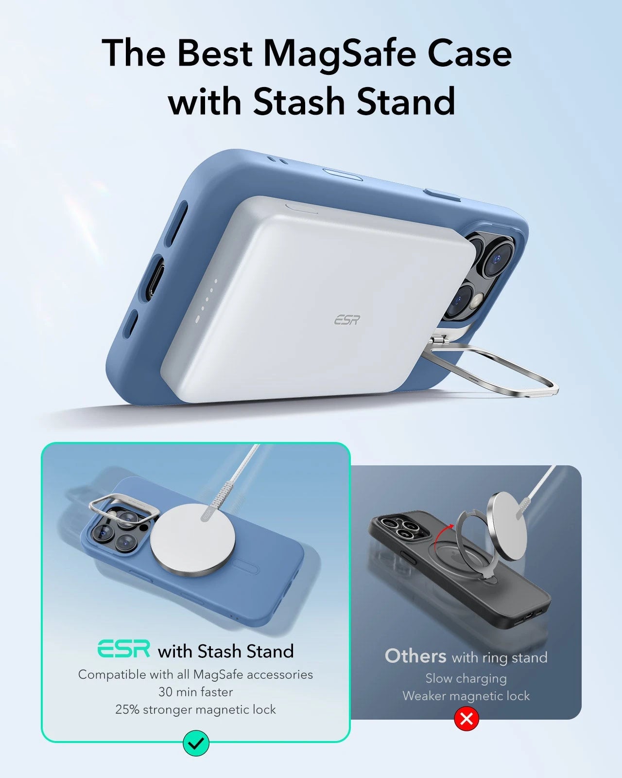 iPhone 16 Pro Cloud Soft Magnetic Case (Camera Control, Stash Stand) - Light Blue ESR ESR