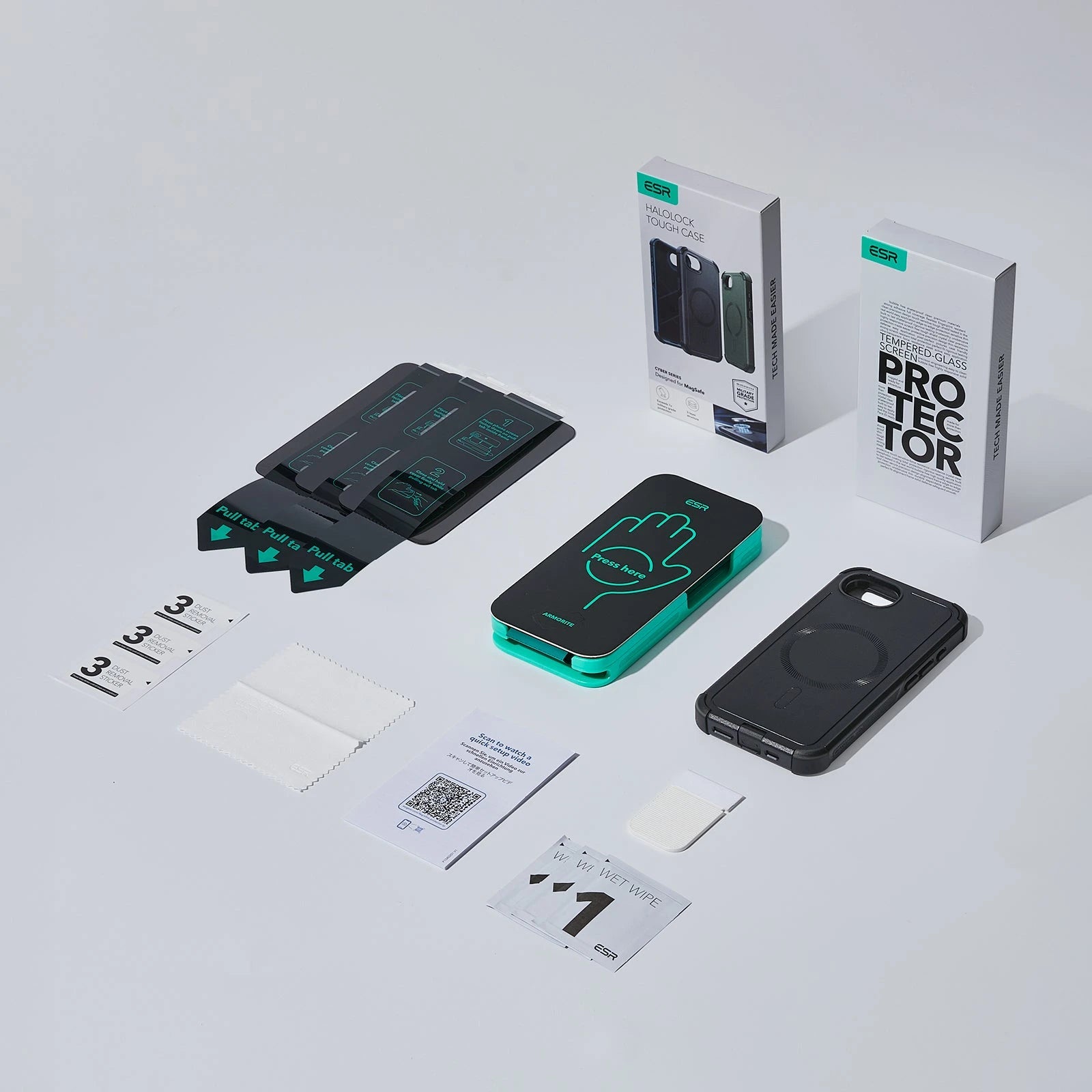 iPhone 16e HaloLock Cyber Tough Case Privacy Protection Bundle - Black - ESR