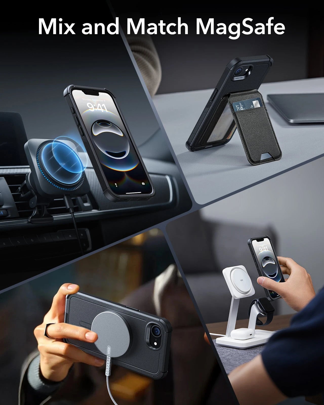 iPhone 16e HaloLock Cyber Tough Case Protection Bundle - Black - ESR