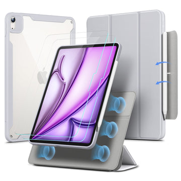 ipad air 13 inch magnetic case with tempered glass screen protector grey