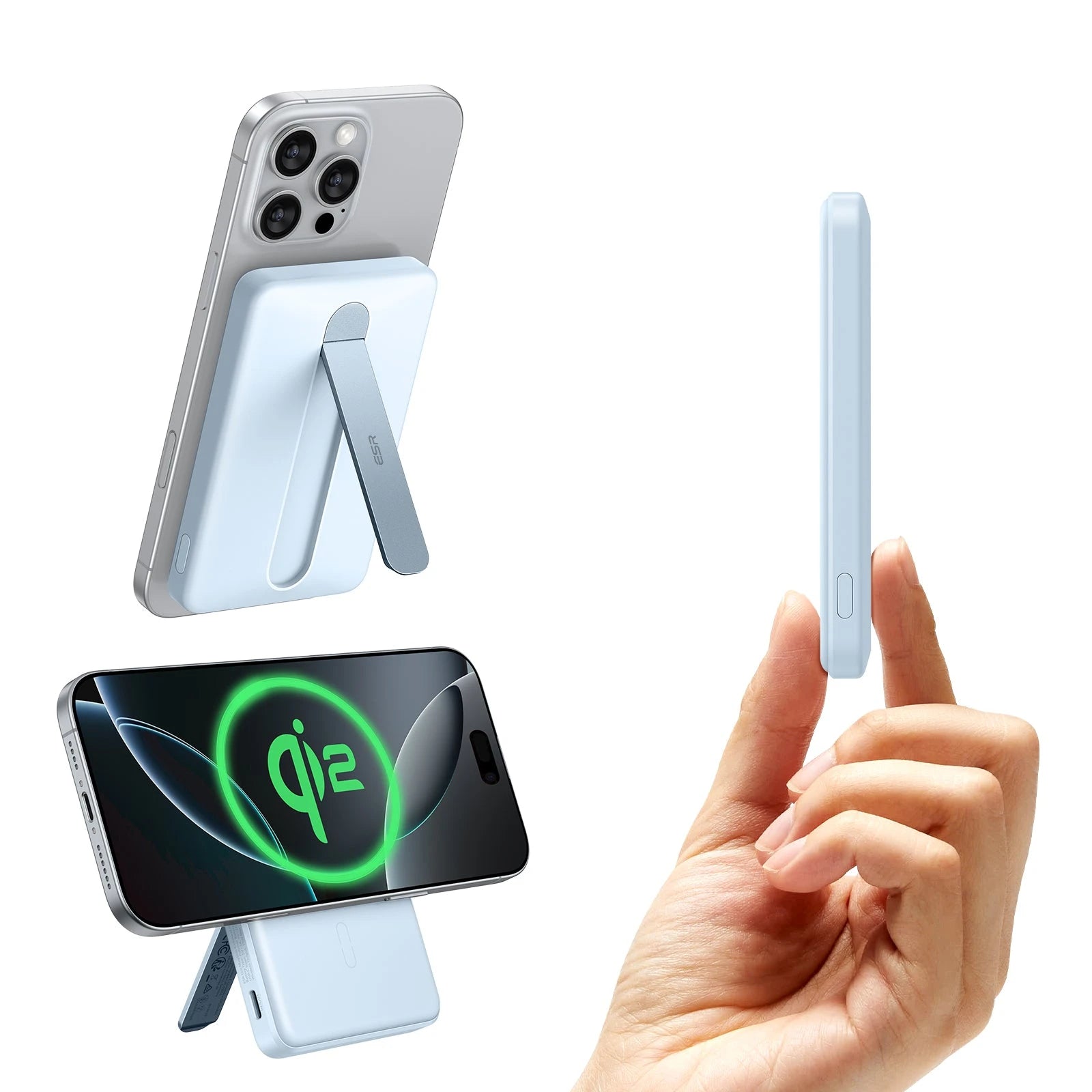 Qi2 5,000 mAh MagSlim Kickstand Power Bank - Sky Blue ESR ESR