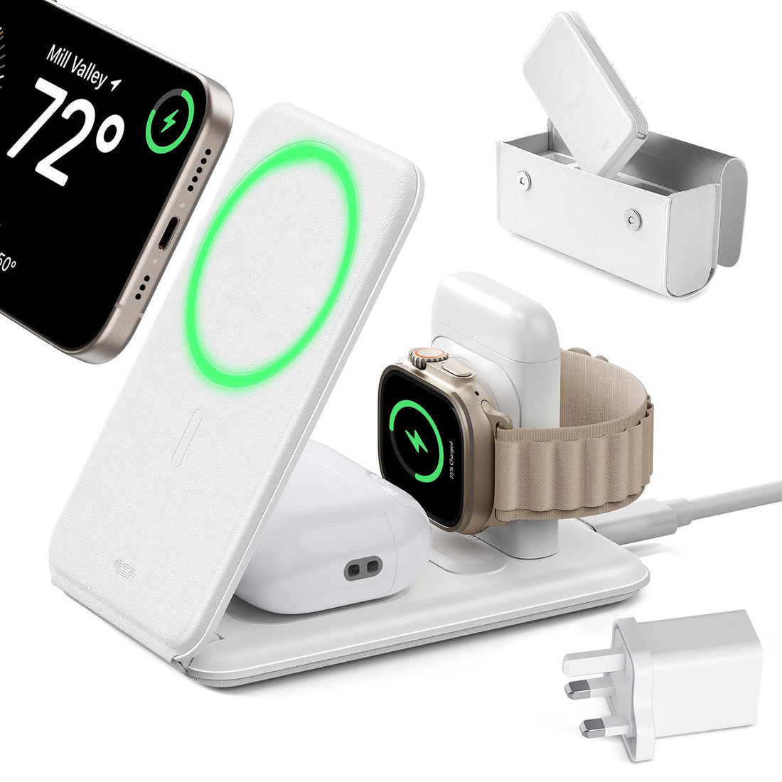 15W 3-in-1 Travel Wireless Charging Set (Bag Included) - White - UK Plug ESR ESR