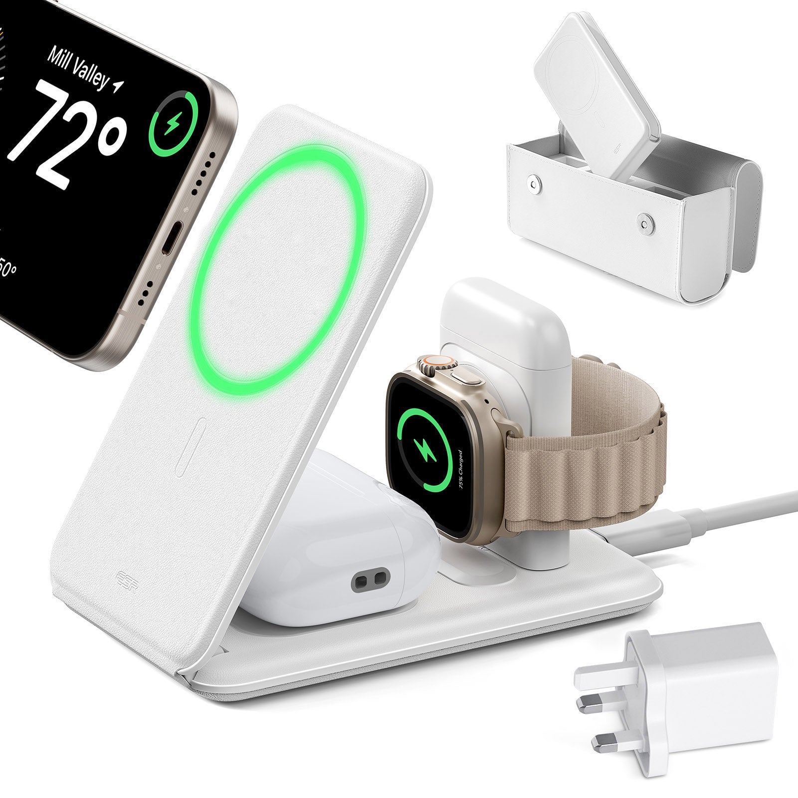 15W 3-in-1 Travel Wireless Charging Set (Bag Included) - White - UK Plug ESR ESR
