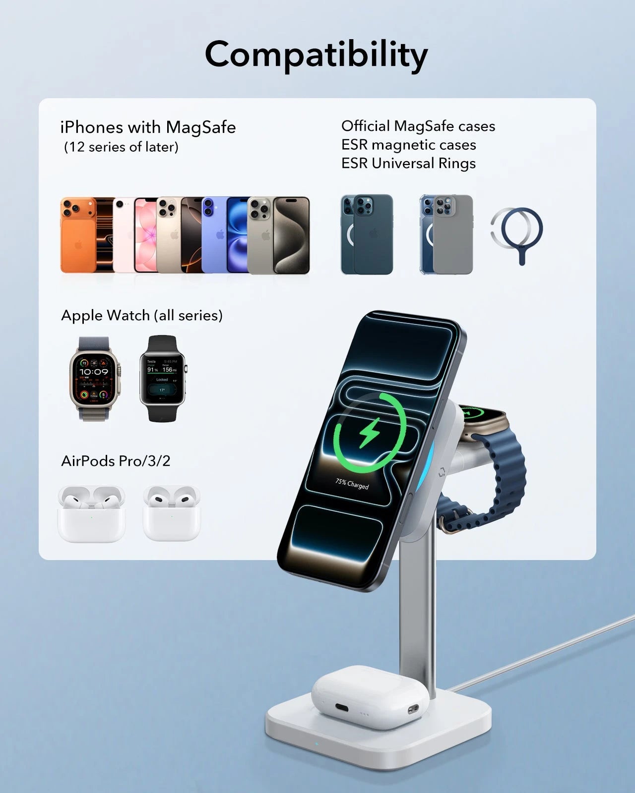 15W 3-in-1 Wireless Charging Station with CryoBoost (HaloLock) & AirPods Pro 3 Cyber FlickLock Case Bundle - Black 15W 3-in-1 Wireless Charging Station with CryoBoost (HaloLock) & AirPods Pro 3 Cyber FlickLock Case Bundle - Black
