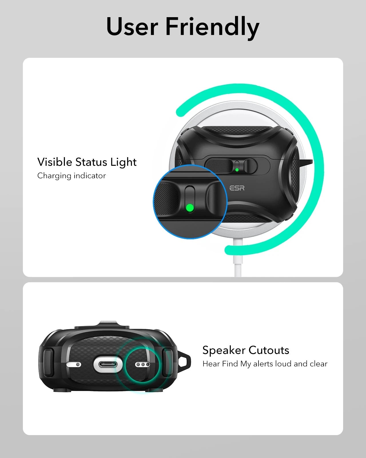 15W 3-in-1 Wireless Charging Station with CryoBoost (HaloLock) & AirPods Pro 3 Cyber FlickLock Case Bundle - Black - US Plug ESR ESR