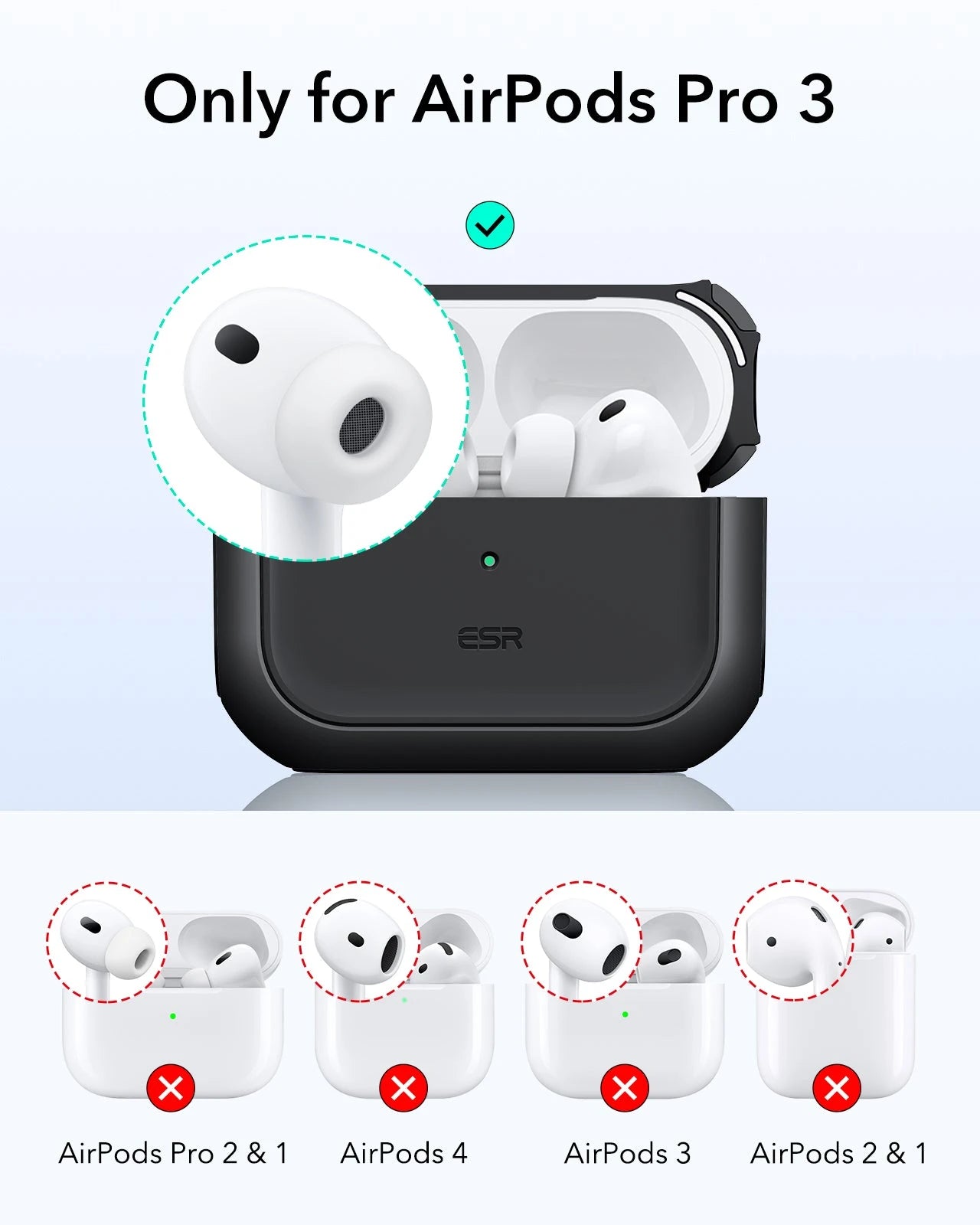 15W 3-in-1 Wireless Charging Station with CryoBoost (HaloLock) and AirPods Pro 3 Orbit Hybrid Case Bundle - Black - US Plug ESR ESR