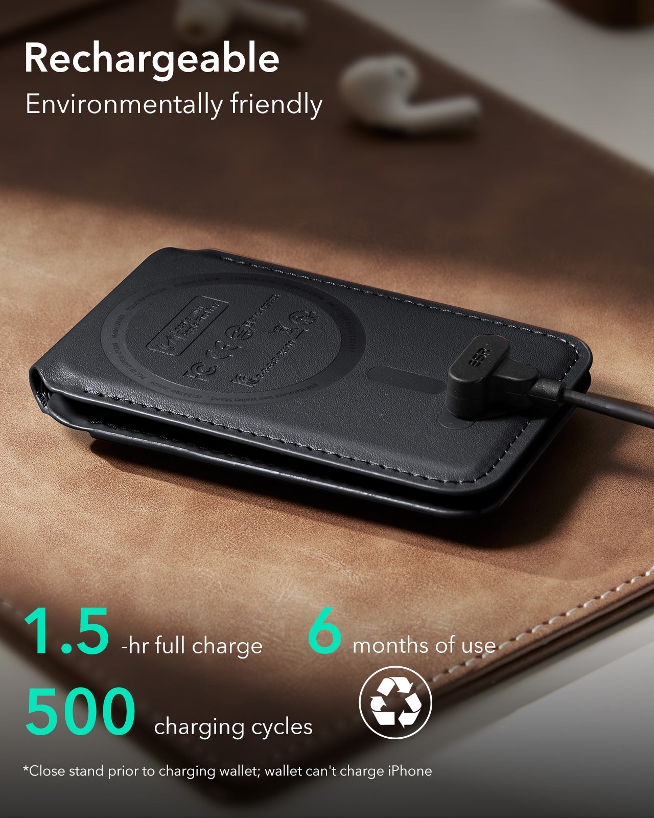 15W 3-in-1 Wireless Charging Station with CryoBoost (HaloLock) and Wallet Stand Bundle - Black - US Plug ESR ESR