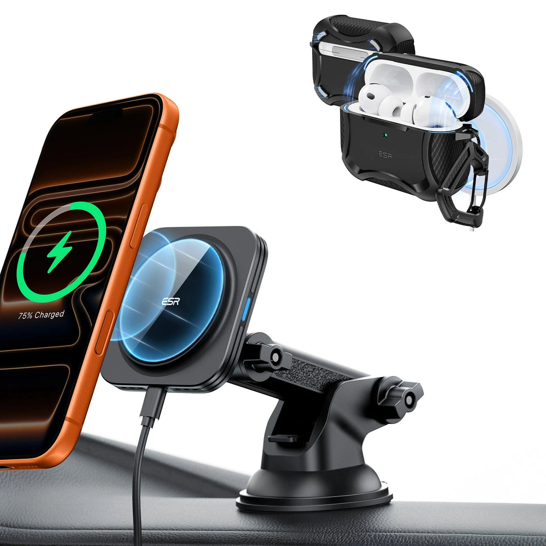 15W Dashboard Wireless Car Charger and AirPods Pro 3 Cyber Tough Case Bundle
