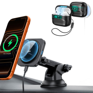 15W Dashboard Wireless Car Charger and AirPods Pro 3 Pulse FlickLock Case Bundle-Black