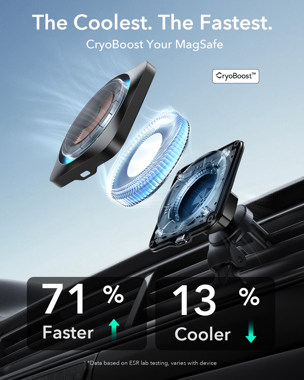 15W Wireless Car Charger with CryoBoost (HaloLock) - Black ESR ESR