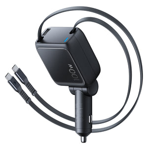 Xtend 100W Retractable Car Charger with Dual Cables - Black