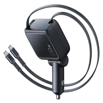 Xtend 100W Retractable Car Charger with Dual Cables - Black
