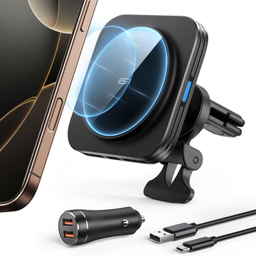 Magnetic Wireless Car Charger with 36W Adapter - Black