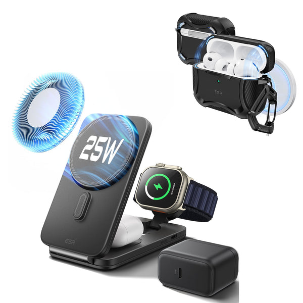 25W Foldable 3-in-1 Charger & Cyber Tough AirPods Pro 3 MagSafe