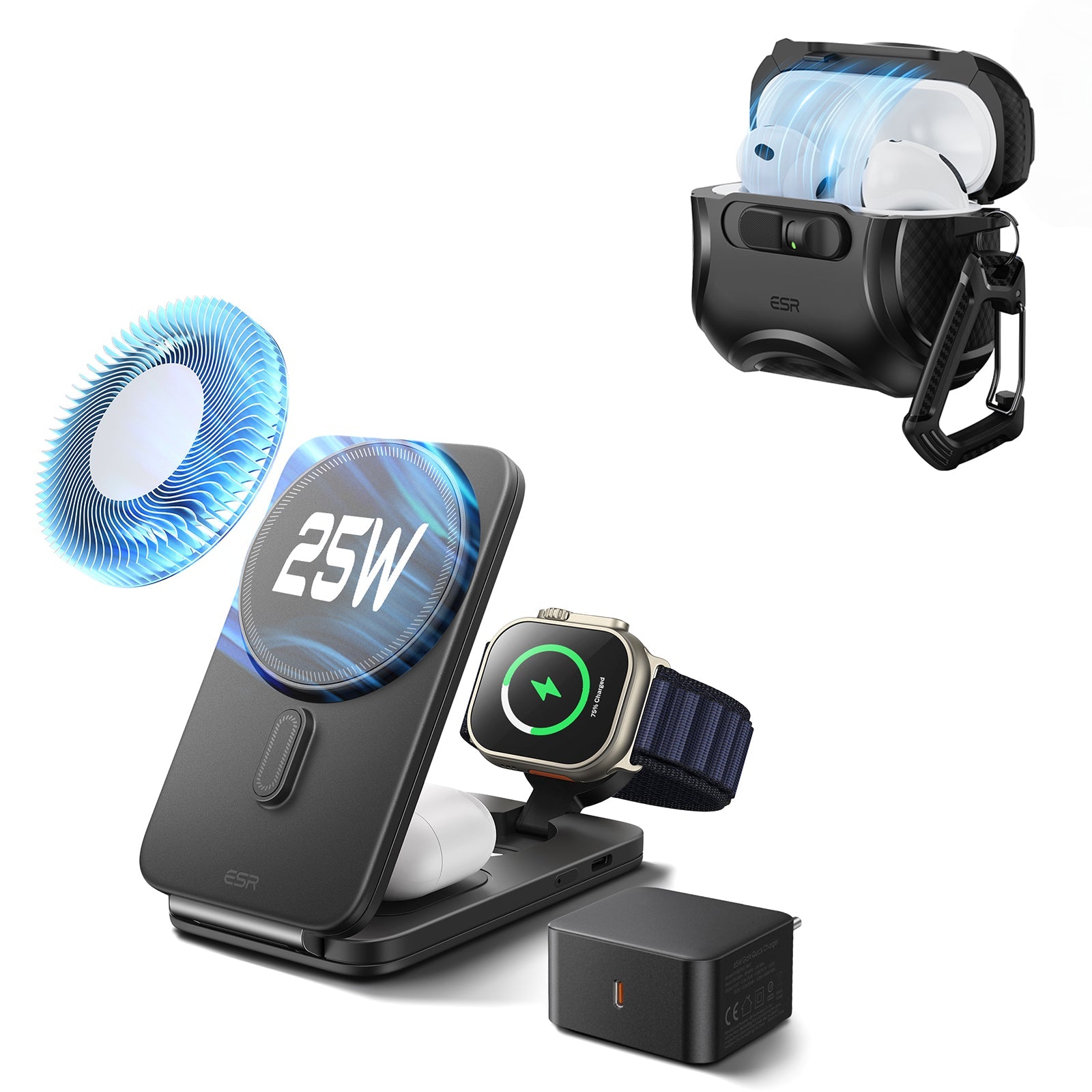 ESR 25W 3-in-1 Foldable Charger & AirPods Pro 3 FlickLock Case