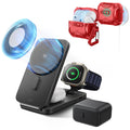 25W CryoBoost Foldable 3-in-1 Magnetic Charger and AirPods Pro 3 Cyber FlickLock Case Bundle– US Plug-Black&Dard Red